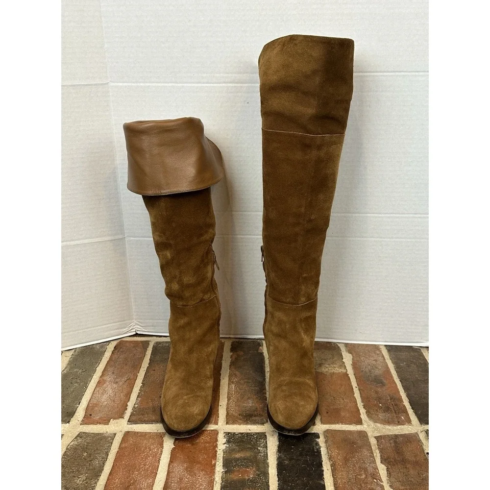 J. Crew Suede Brown Suede Tall Boots Over the‎ Knee Fold Women's 6 All Leather